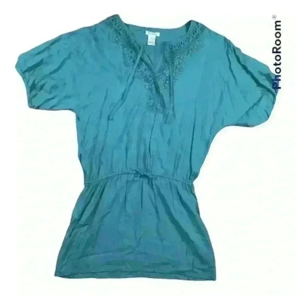 𝅺euc‎ Green Boho Embroidered Beach Cover Up Size Medium - Picture 1 of 6